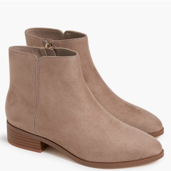 J Crew Suede Leather Flat Ankle Booties Boot Tan Zip Size 7 NEW - Picture 2 of 6